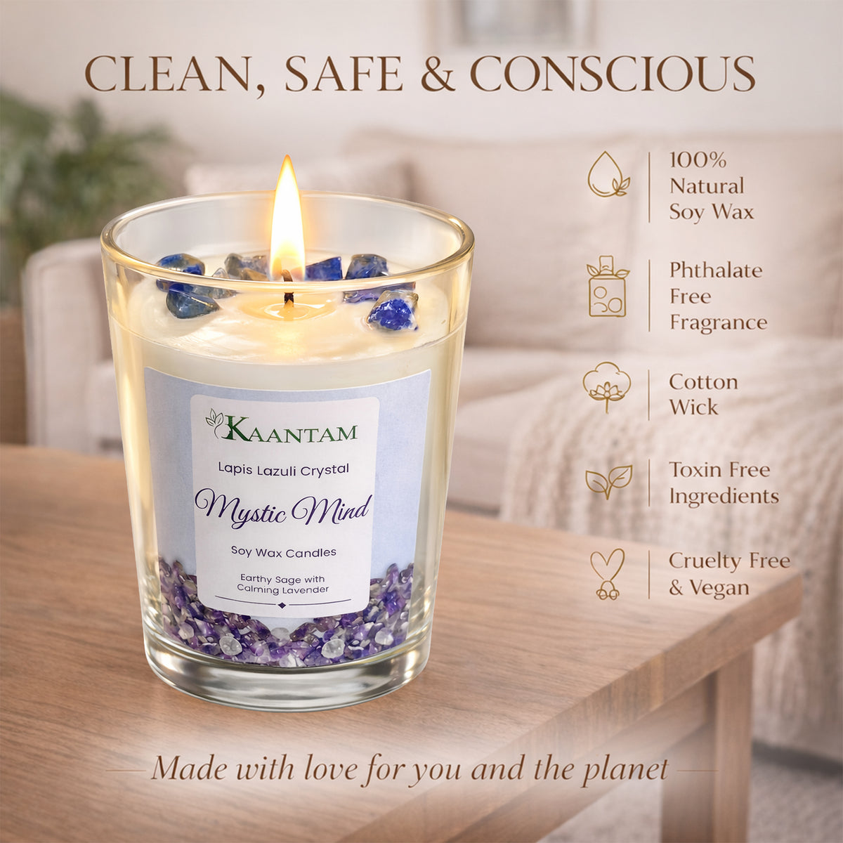 Natural soy wax lapis lazuli crystal candle