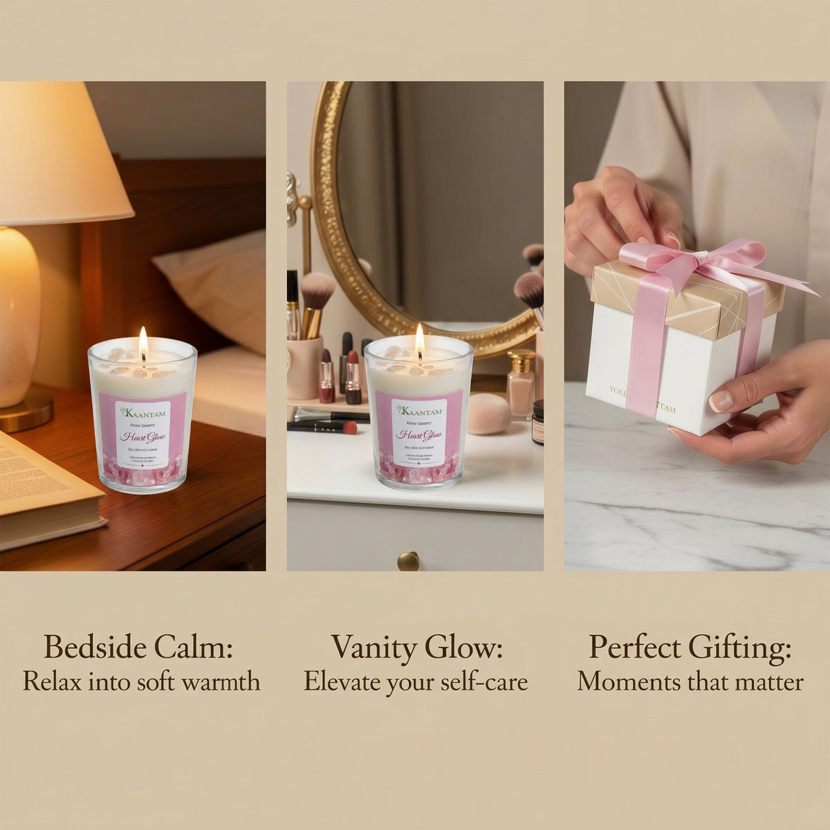 Rose quartz scented candle for self-care and relaxation