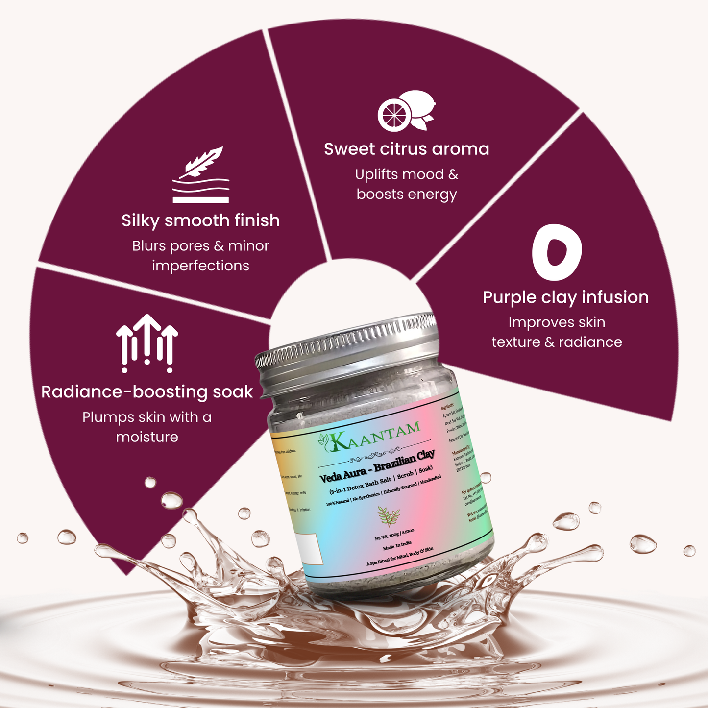 Brazilian Clay Bath Salt for Glowing Skin, Tan Removal and Softness | Kaantam