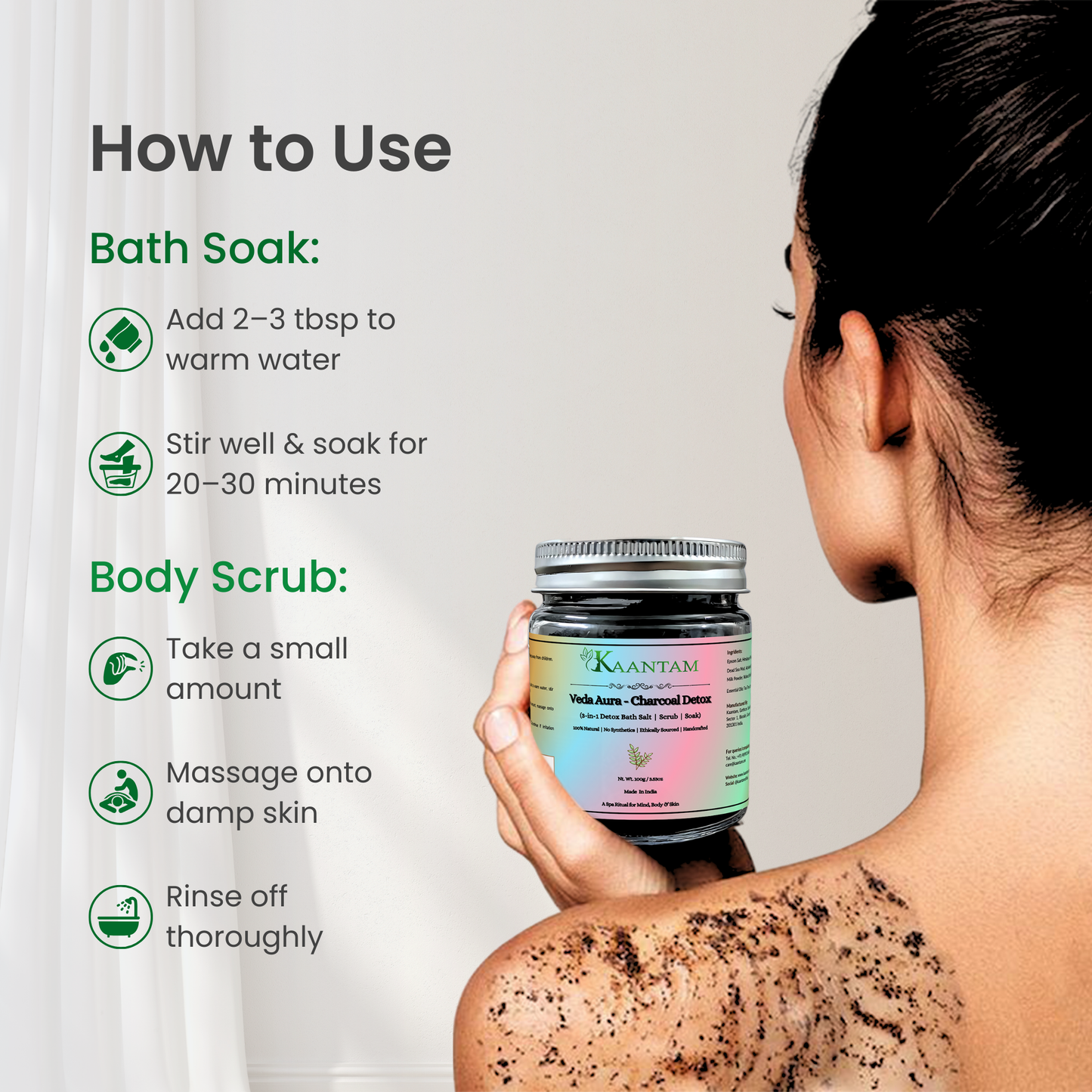 Charcoal Detox Bath Salt for Body Acne, Deep Cleansing and Oil Control | Kaantam