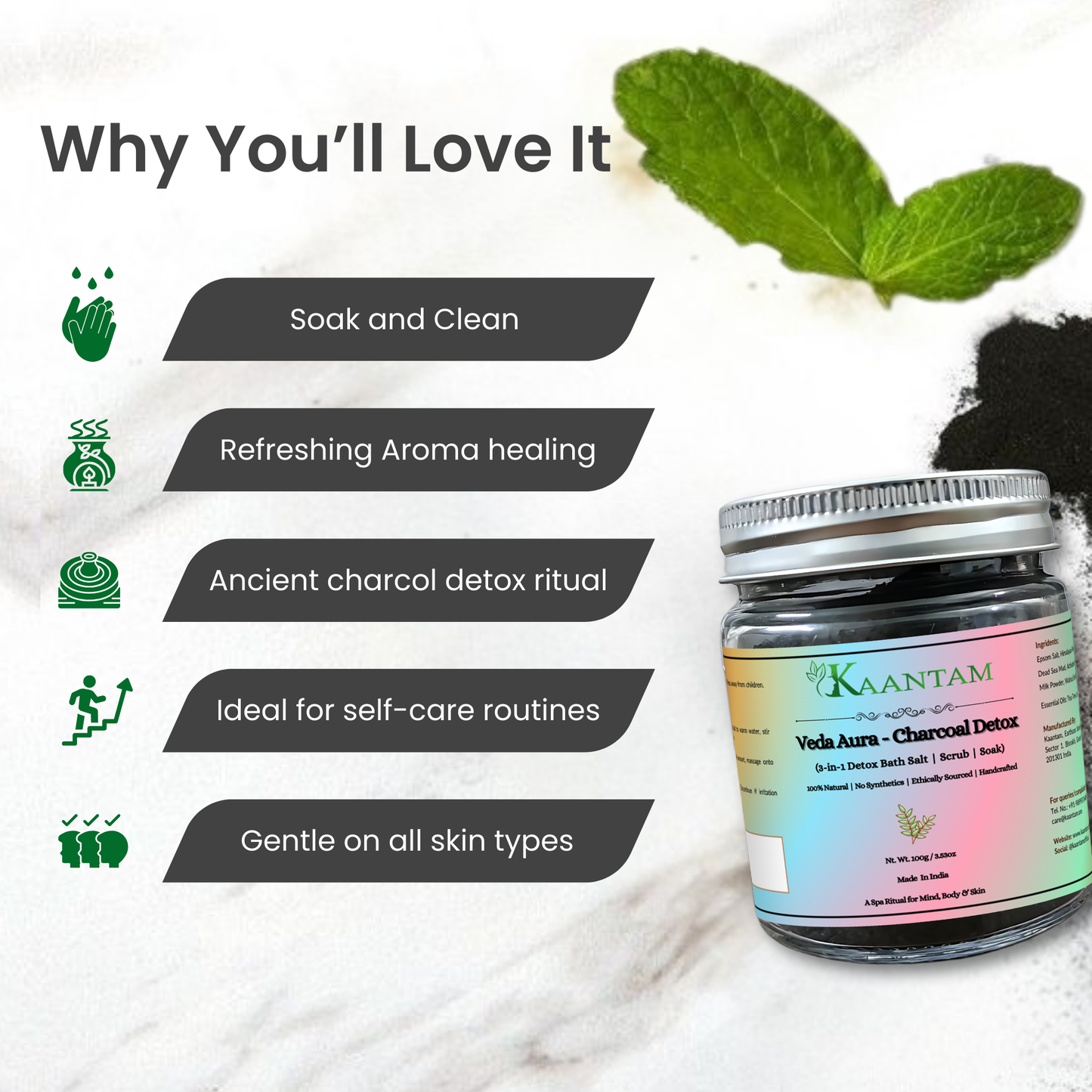 Charcoal Detox Bath Salt for Body Acne, Deep Cleansing and Oil Control | Kaantam