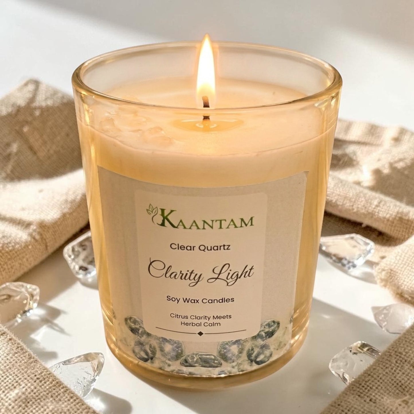 Clarity Light – Clear Quartz Cleansing & Positive Energy Soy Wax Jar Candle for Gemini & Cancer | Eucalyptus Lemon