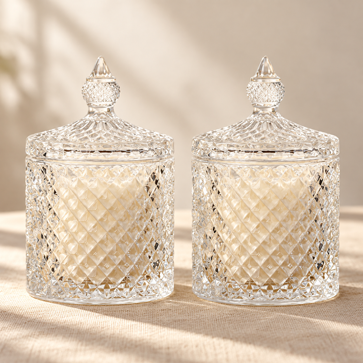 Crystal glass jar candles with matching crystal lids