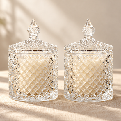 Crystal glass jar candles with matching crystal lids