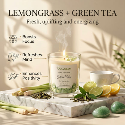Green Calm | Green Aventurine Crystal Soy Candle