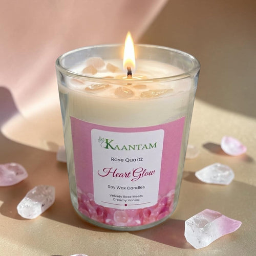 Heart Glow | Rose Quartz Crystal Soy Candle