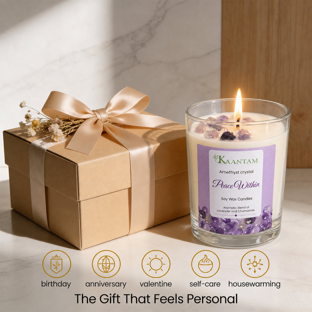 Peace Within | Amethyst Crystal Soy Candle