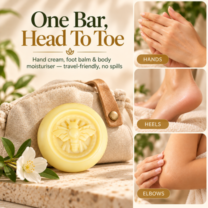 Travel-friendly lotion bar for hands, cracked heels and dry elbows