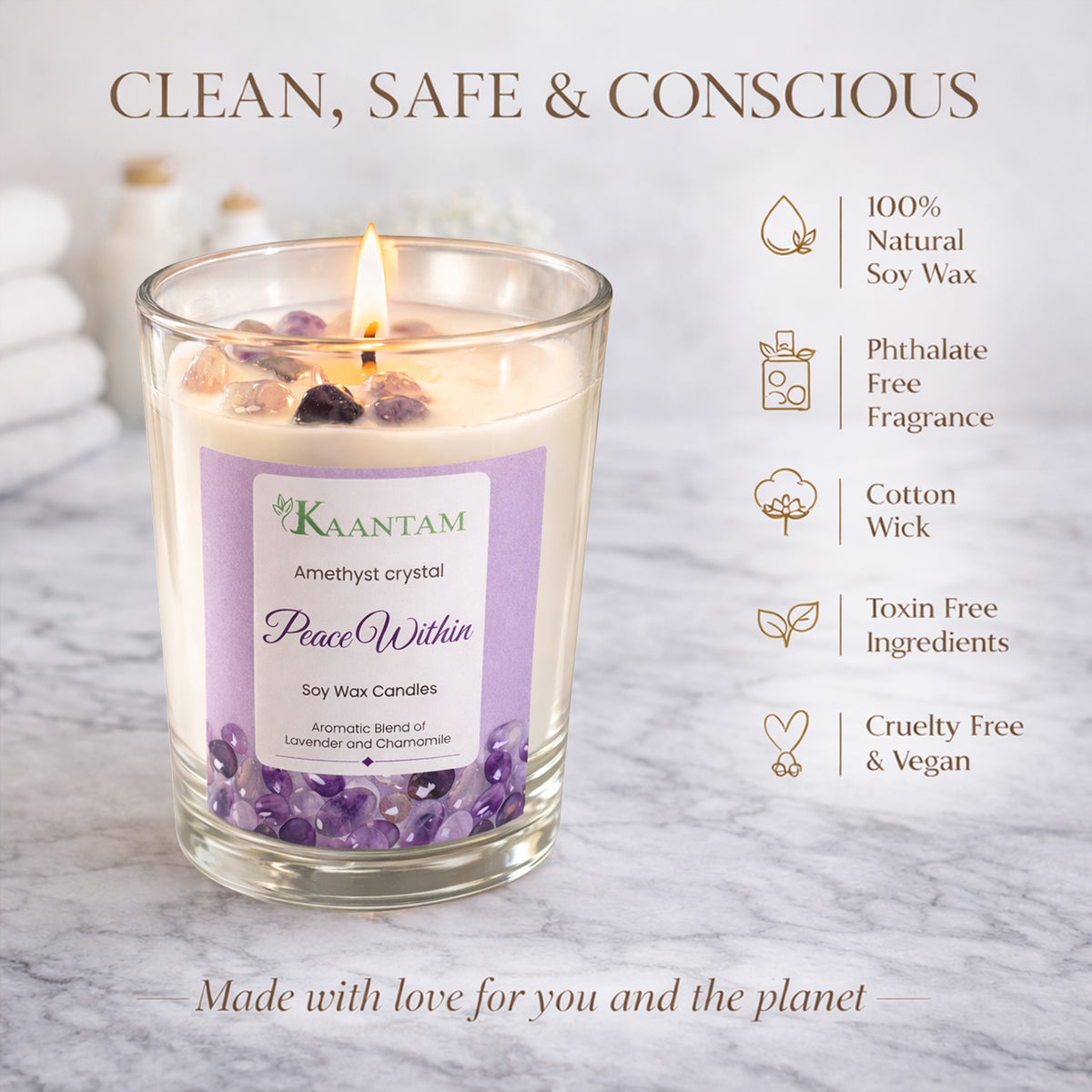Peace Within | Amethyst Crystal Soy Candle