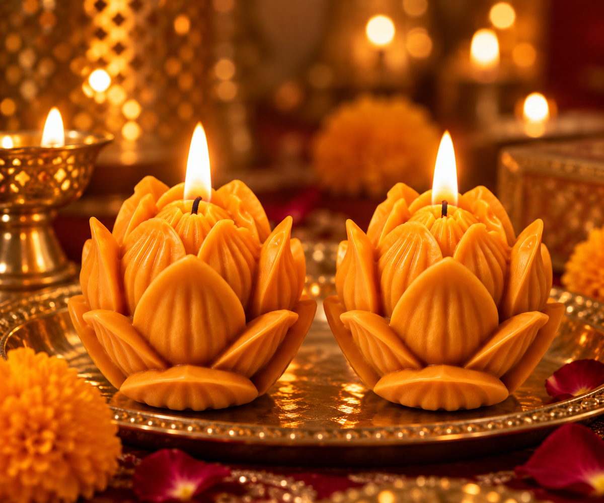 Saffron Lotus Bud Candles Pack of 2