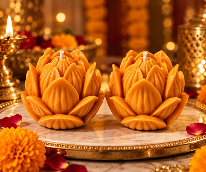 Saffron Lotus Bud Candles Pack of 2