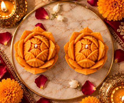 Saffron Lotus Bud Candles Pack of 2