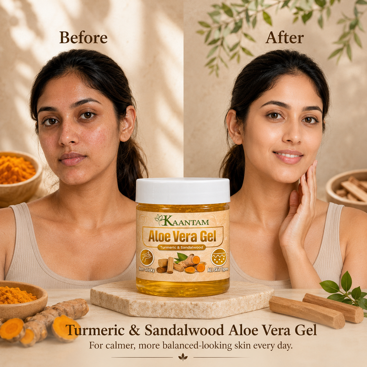 Aloe Vera Gel with Turmeric & Sandalwood – For Pimples, Marks & Clear Skin