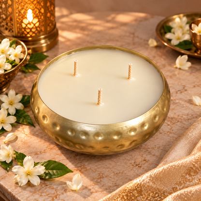 Kaantam 3-Wick Brass Urli Candle 7 inch – Luxury Gift Box