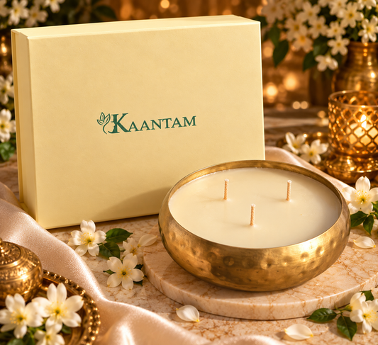 Kaantam 3-wick brass urli candle in luxury gift box for Diwali gifting